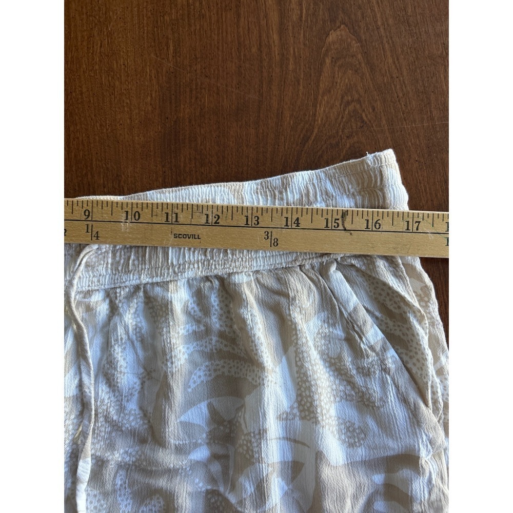 prAna Wide Leg Pants Womens Tan Cream Tropical Leaf Print Drawstring XL - Picture 6 of 8
